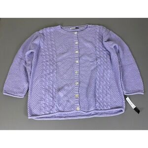 Vintage Jamie S Casuals Cardigan Women's 1X Purple Cable Knit Ramie‎ Cotton NWT